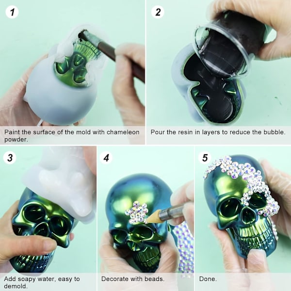 LET'S RESIN Silikon 3D Stor Kranieform, Skelet Kranie Epoxy Harpiksform til Lysfremstilling, Hjemmedekoration, Udendørs, Harpiksstøbt