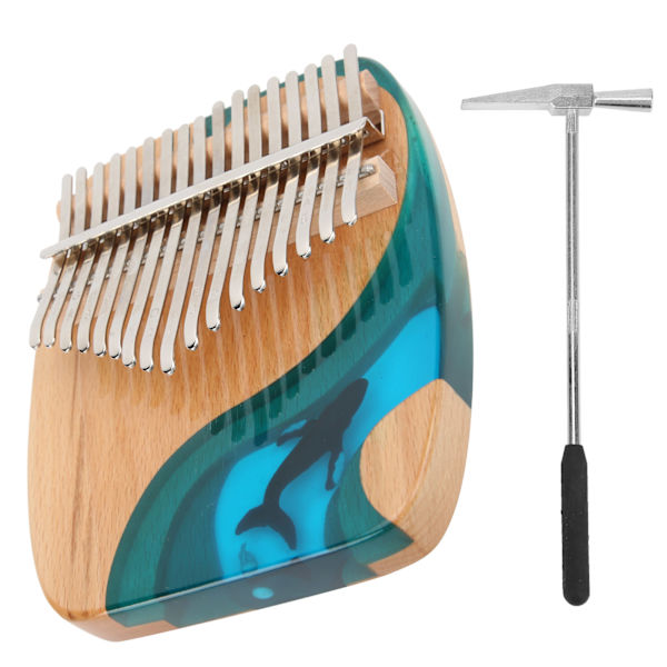 Kalimba Tommelpiano Hval 17-Key Musikinstrument med Klistremerke for Barn Nybegynner