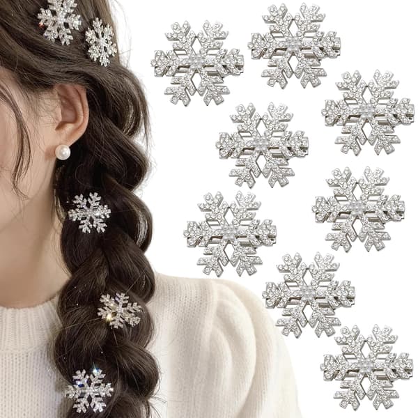 8 stk. glitrende rhinestone snøfnugg hårspenner - julemetallkrokodillehårspenner, vinterjulehårtilbehør for kvinner, Pri