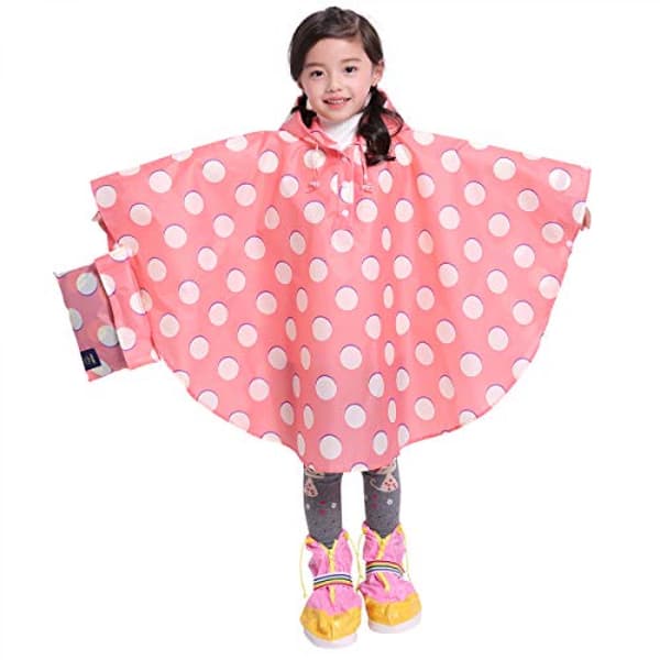 Barne regnponcho med hette, rosa prikker, M
