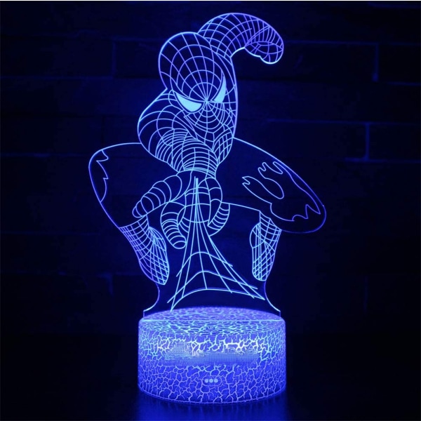 Spiderman Toys Barn Nattlampa Superhjälte Julklapp Födelsedag 3D Illusion Lampa för Kid Pojke Web Shooter 7 Färg
