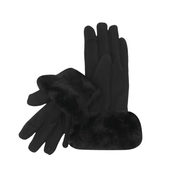 Søde kattehandsker til kvinder - Bløde ruskindsvinterhandsker, fleeceforede med kunstpelskant, termiske vanter til koldt vejr (sort) black