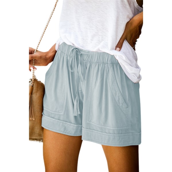 Womens Casual Short Comfy Drawstring Elastic Waist Summer Pocketed Shorts --- Grå （Størrelse 2XL）