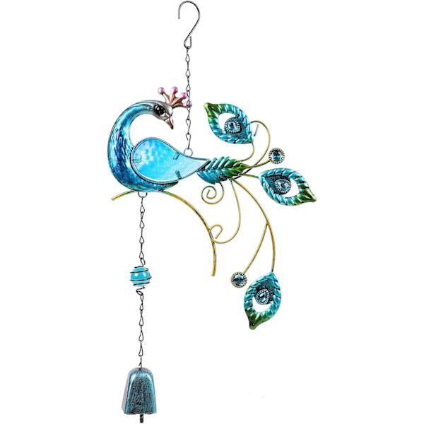 Blå påfågelklockor, Glasvindspel för Hem, Fest, Festival Dekoration, Trädgårdsdekoration Inomhus/Utomhus, Livsliknande Blue Peacock Bell