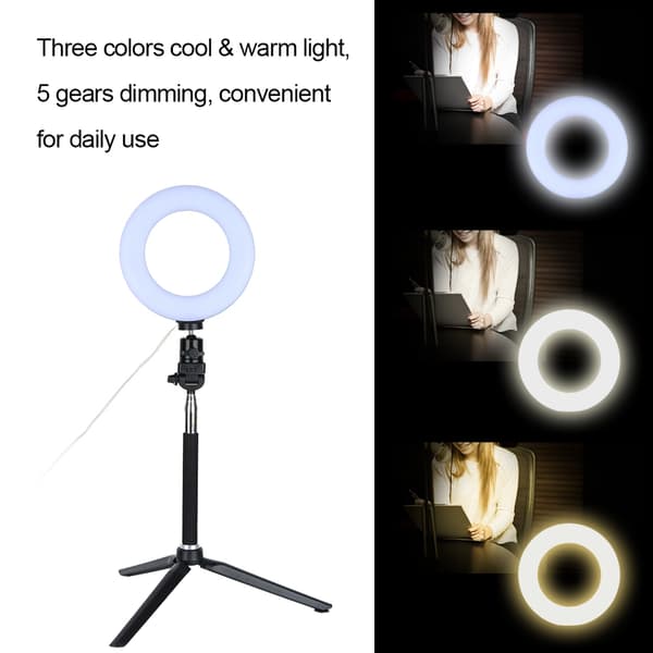 6 tommer ringlys dæmpbar LED-fyldlys med stativ til video live kamera makeup