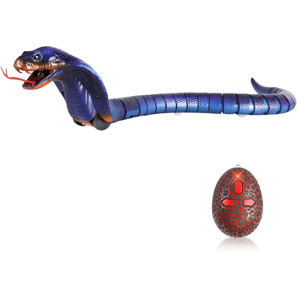 Remote Control Snake Rechargeable Simulation RC Snake Toy 17" Long Fake Cobra Animal Trick Terrifying Mischief Toy for Kids Children (Blue)