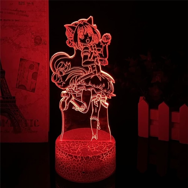 Tokyo Mew Mew Momomiya Ichigo Figur 3D Illusionslampa USB LED Anime Manga Nattlampa Skrivbordslampa Atmosfärslampa Fjärrkontroll 7/16 Färgväxlande Leksak