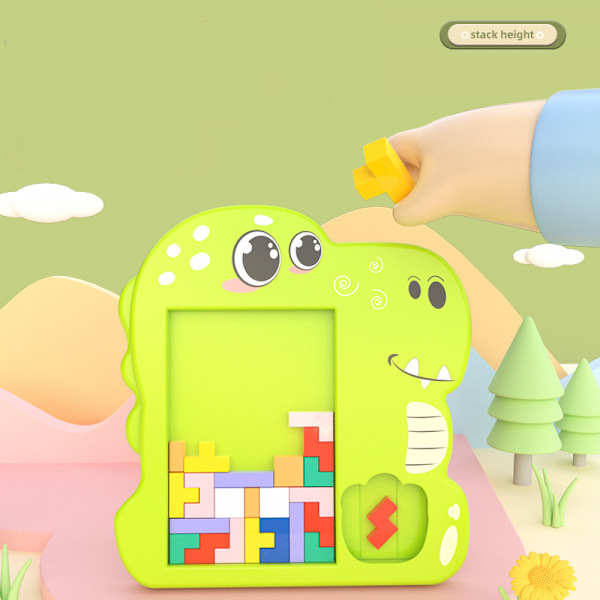 Träblock Pussel Hjärngympa Leksak Tangram Pussel Intelligens Färgglada 3D Ryska Block Spel