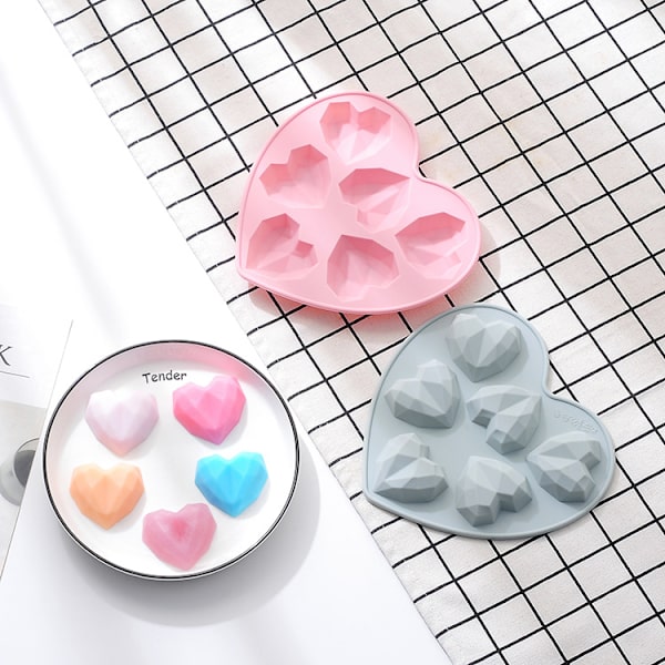 2 DIY hjerteformet silikon 6-delt tredimensjonal liten kjærlighet popsicleformer Aromaterapi gips dråpe limformer Bakeverktøy