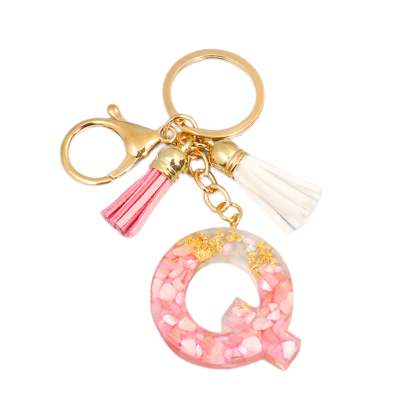 Sød initial nøglering A-Z bogstav glitrende glitter nøglering premium taske charm nøglering tilbehør (Q,2PCS)