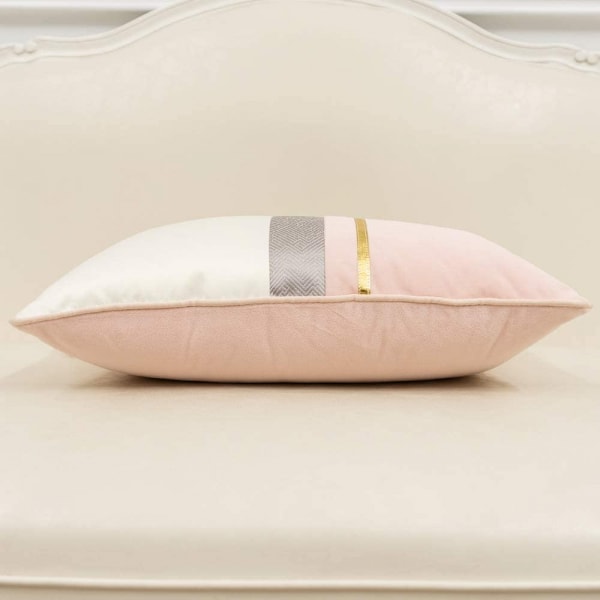 1 st vitguldsrandig sammetskuddfodral (rosa, 20 x 20 tum)