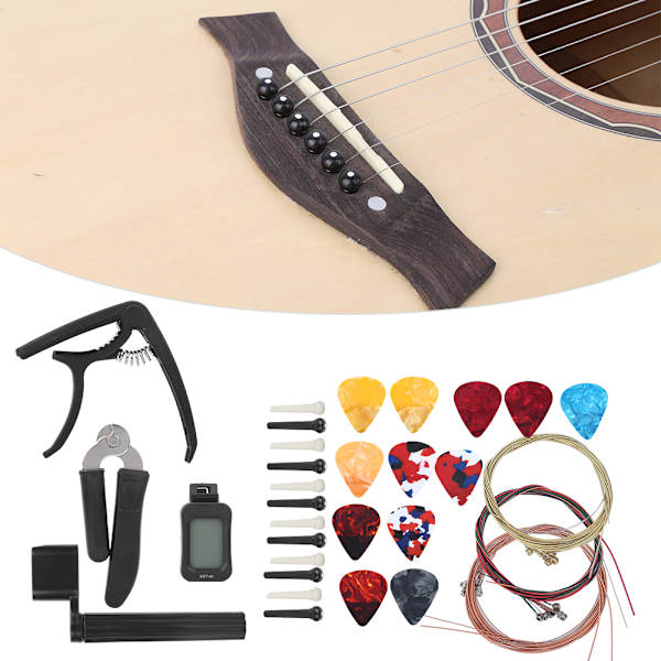 Gitarrtillbehör Kit Stämmare Strängar Byte Cutter Winder Capo Pins Picks Combo Verktyg