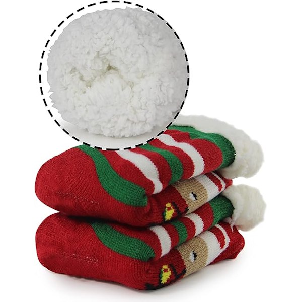 Damtofflor i tjockt vintermateriale med grepp, halkfria varma luddiga strumpor, julklappar, 02