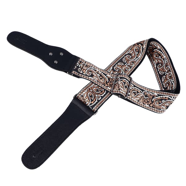 Gitarrrem med broderi, breddad justerbar axelrem med plektrum för akustisk elgitarr bas brun