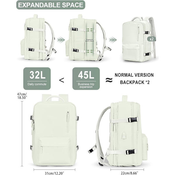 Anti-tyveri vandtæt rejse laptop rygsæk B13-white-expandable Extra Lrande