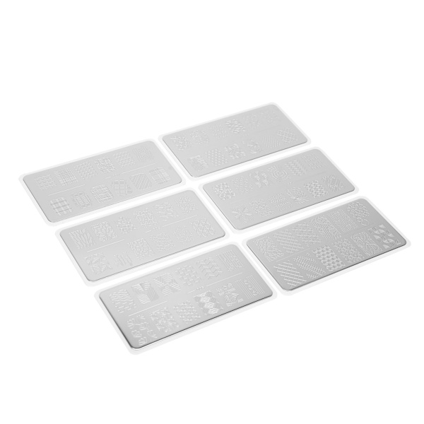6 stk. neglekunst stemplingsplader i rustfrit stål manicure billede skabelon DIY negle stencil værktøj