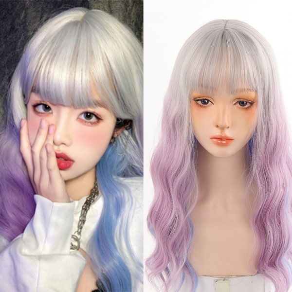Parykk  Beauty Big Wave Langt Krøllet Hår Blå Gradient