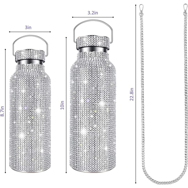 Diamant Vakuum Termosflaske, Bling Diamant Vakuumflaske Glitter Termoskopper (350ml, Svart)