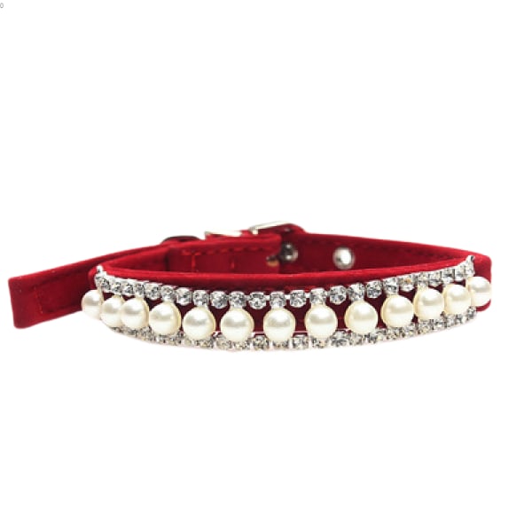 Smycken Hund Katthalsband Pärlkoppel Set Halsband med Crystal Rhinestone imiterad pärla Pet Justerbar hals för liten valp kattunge（M）