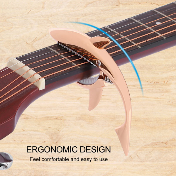 Sinkronisert gitar capo i sinklegering med hai-design, hurtig skifte klemme nøkkelutløser (rosa gull)