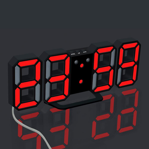 Elektronisk LED digital väckarklocka [uppgraderingsversion], klockan kan justera LED-ljusstyrkan automatiskt på natten (svart/röd)