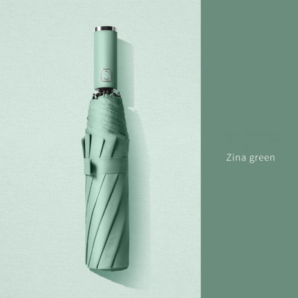 Automatic Open Close Water-Resistant Travel Folding Umbrella with Sun Protection and Rain--Zina Green