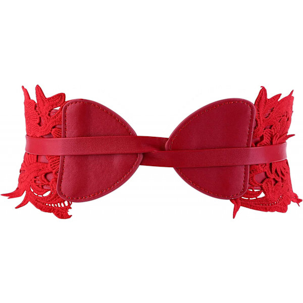 Kvinnors spets midjebälte Obi rosett Cinch brett bälte rosett slips wrap Boho korsett klänning midjeband PU läder, röd