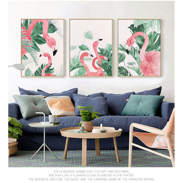 Flamingos i naturen Väggkonst Print affisch, enkel mode akvarellkonstteckningsdekor (set med 3 oinramade, 16''x20'')