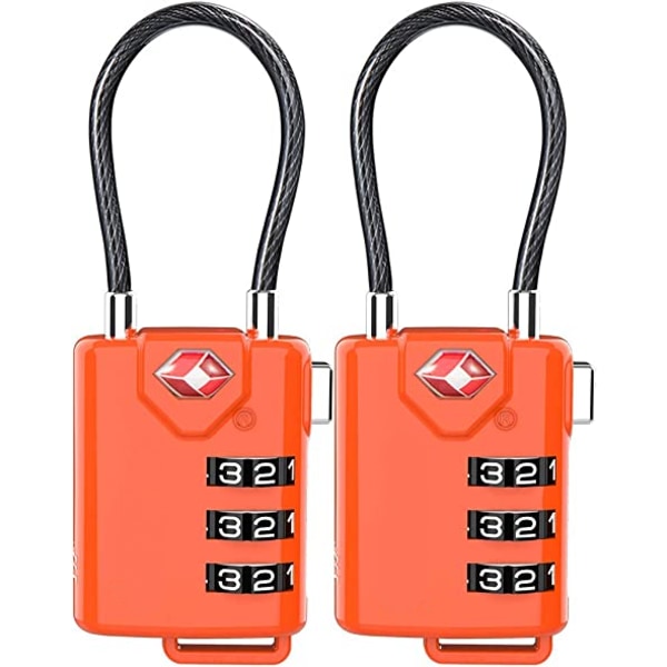 Minivajerkombinationslås Godkänd kabelbagagelås, återställbar kombination med legeringskropp (orange，2pack)