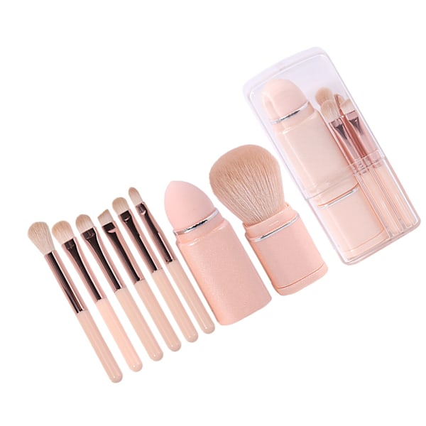 8 st Makeup Borste Set Mjuka Borst Retractable Puderborste Mini Bärbar Makeup Borstar för Resor Ljus Hudfärg