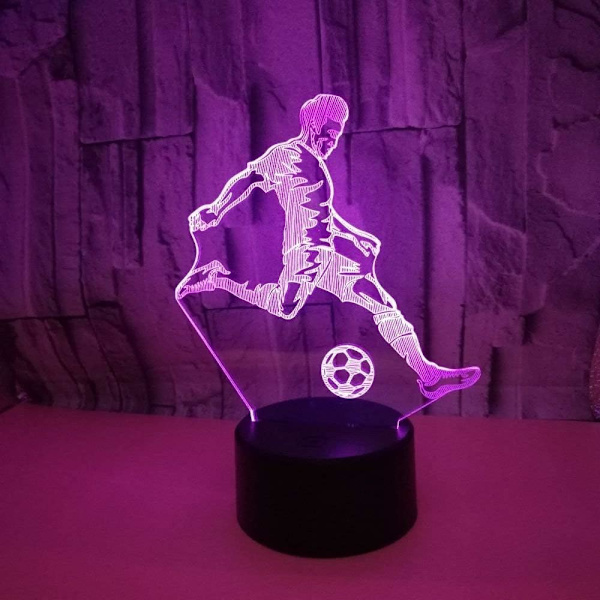 WJ 3D Fotballspiller LED nattlys Lampe Illusjon 7 Farger Skiftende Berøring Bryter Lamper Gave med Akryl Flat ABS Base USB Kabel Leke (Buss)
