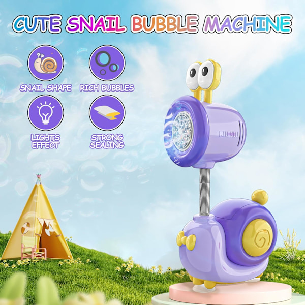 Snigel Automatisk Uppladdningsbar Bubbelmaskin för Pojkar och Flickor, Present från 3 år, Bubbelpistol med Belysning, Fantastisk Bubbelstav purple