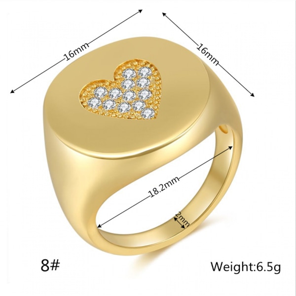 Kraftige guldringe - Signet Sings til kvinder, Dome Ring, Statement Ring, 18k forgyldt rustfrit stålring, guld-hvid størrelse: 8