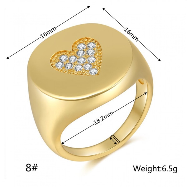 Kraftige gullringer - Signet Sings for Women, Dome Ring, Statement Ring, 18k gullbelagt rustfritt stålring, gull-hvit størrelse: 8