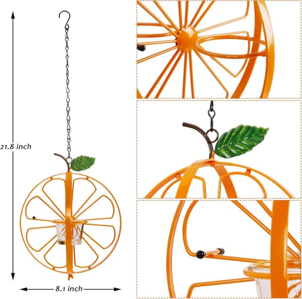 Oriole fuglefoderbræt til udendørs brug, metal hængende orange frugtfoderbræt med 2 glaskopper, druegelé og orangefoderbræt til orioler, Bac