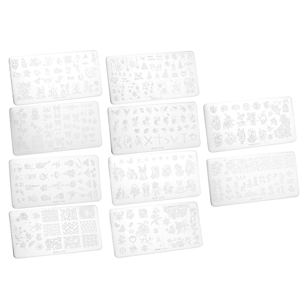 10 st Nail Stamping Plates Salong DIY Rostfritt Stål Bärbar Nail Art Bildstämpelmallar Set