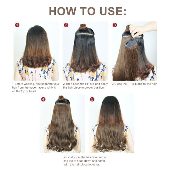 5 Clips En-delad Lång Rak Hårförlängning Perukbit Clip In Falskt Hårbit Styling 03#