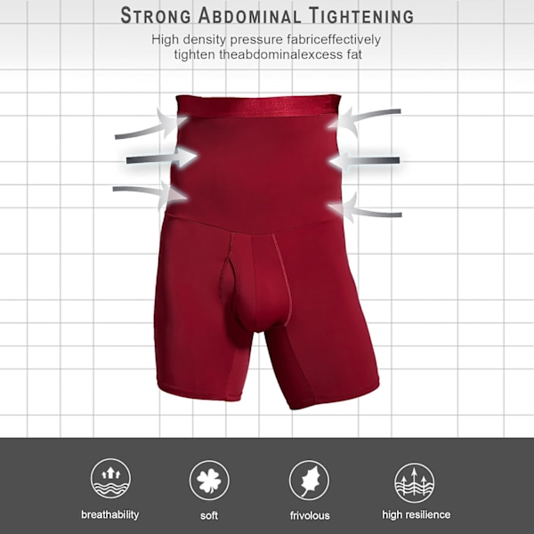 Menns Tummy Control Shorts Høy Midje Underbukse Slankende Shapewear Body Shaper Leg Boxer Briefs Tree Dark Red