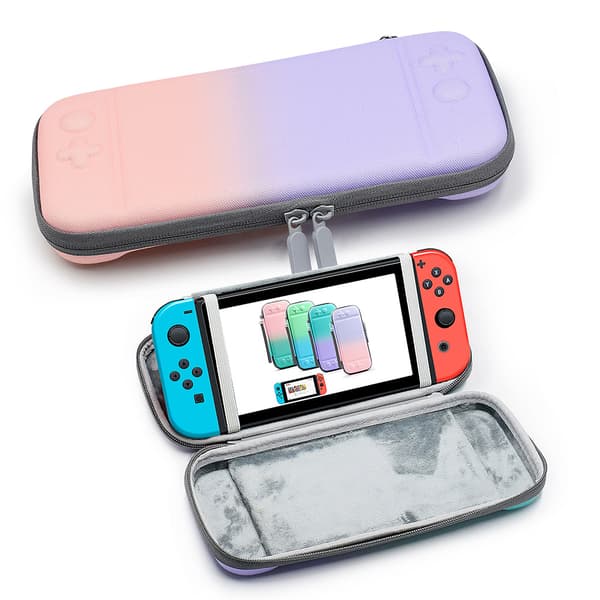 Nintendo Switch/Switch Lite Gradient Opbevaringspose Bæretaske Med Bærbare NS Tilbehør Med Beslag（Pink Lilla）