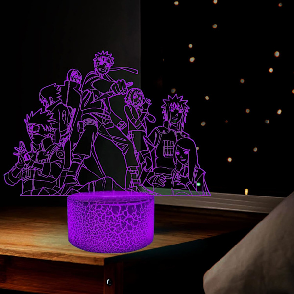Japansk Anime Figur Itachi Uchiha Kakashi Jiraiya Lampor 3D Optisk Illusion Nattljuslampa Present till LED Jul Födelsedag SovrumsdekorGåvor Naruto Gruppfoto