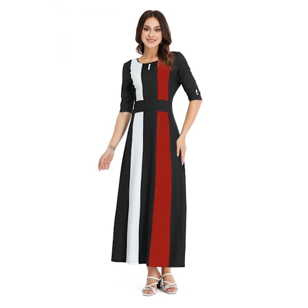 AVEKI Dam Vintage Kontrastfärg Patchwork Kontors Pennkjol Arbetsklänning, Röd, S