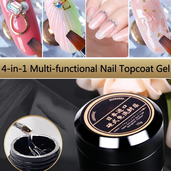 4-i-1 Multifunktionel Neglelak Vask Fri Topcoat Top Coat Gel Manicure DIY Værktøj 15ml