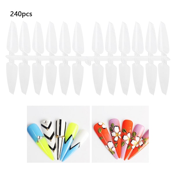 240PCS Foldable Flat-Back Pointed Nail Tips Manicure Color Display Practice Tool (Transparent)