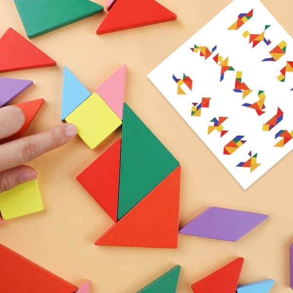 3 Otter Træ Tangram Puslespil, 4 Pakke Uddannelsesmæssige Tangram Former Puslespil Legetøj til Børn og Voksne, STEM Montessori Trælegetøj, Bra