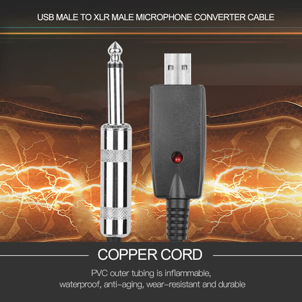 3M elektrisk guitar 6,35 mm han-stik til PC USB-interface konverterkabeladapter