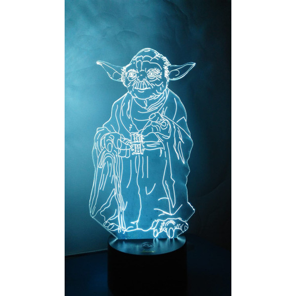 Master Yoda 3D Natlampe LED Illusion Lampe Sengebord Bordlampe, 7 Farveskiftende Lys med Akryl Flad & ABS Base & USB Oplader