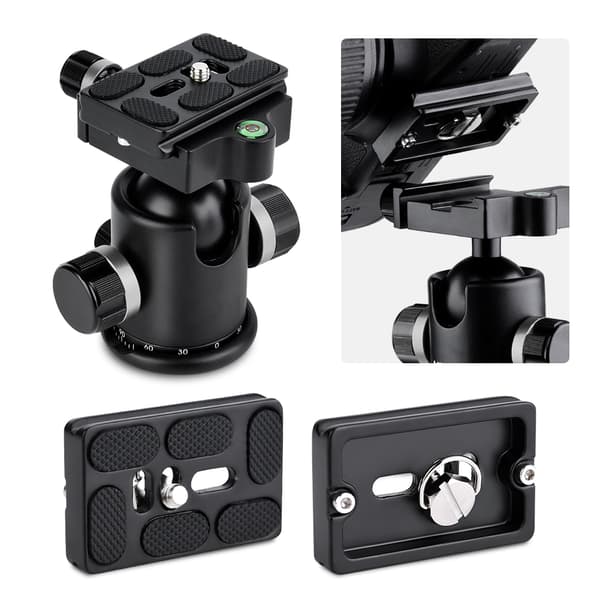 Mefury DSLR Kamerastativ Kulehode 360 Grader Roterende for Monopod Slider Sølv