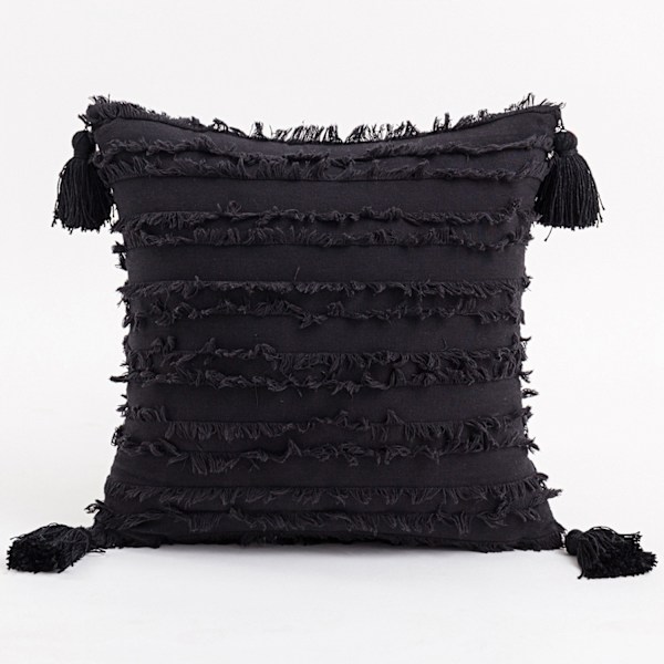 Kuddfodral 18x18 tum  Randig Jacquard Bomullslinne Dekorativa Kuddfodral för Heminredning Soffa  Lantliv Vardagsrum Sovrum (Svart)
