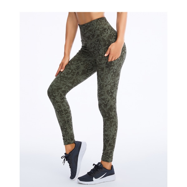 Yogabyxor med hög midja för kvinnor med fickor, leggings med fickor, träningsyoga för magen (vattengrön)