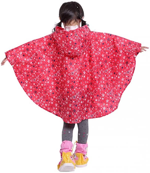 Barne regnponcho med hette, rosa stjerne, S